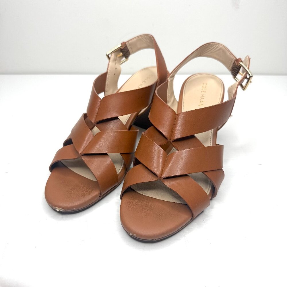 COLE HAAN Jamie Faux Leather Mule Slingback Strappy Block Heel Sandals 6 B Brown